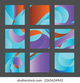 Abstract vector background set with bright gradient wavy organic overlapping shapes grunge textured. Disco music 80’s poster design. Blog post frame or border. Social media booster.