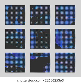 Abstract vector background set with bright colorful dots on dark background. Disco music 80’s poster design. 