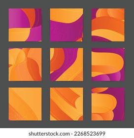 Abstract vector background set with bright gradient wavy organic overlapping shapes grunge textured. Disco music 80’s poster design. Blog post frame or border. Social media booster.