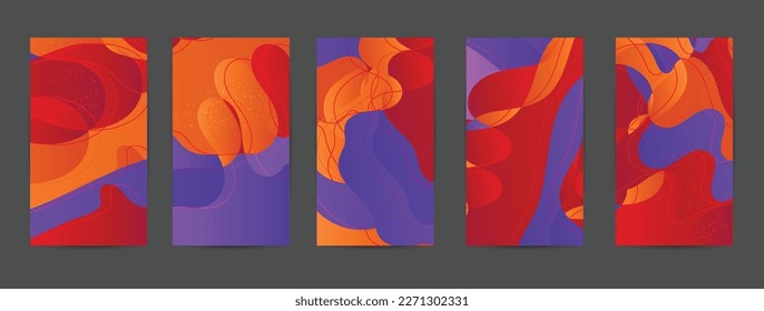 Abstract vector background set with bright gradient wavy organic overlapping shapes grunge textured. Fluid wavy lines.Template for seasonal sale advertising  marketing technology.