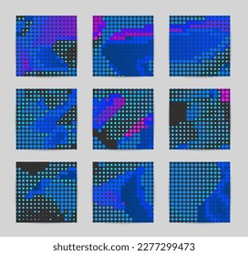 Abstract vector background set with bright colorful dots on dark background. Disco music 80’s poster design. 