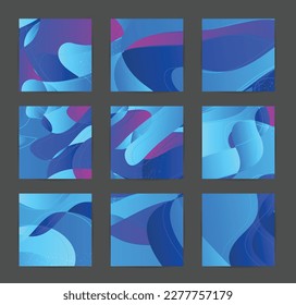 Abstract vector background set with bright gradient wavy organic overlapping shapes grunge textured. Disco music 80’s poster design. Blog post frame or border. Social media booster.