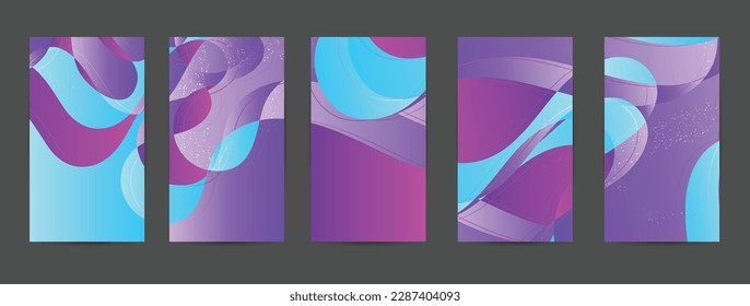 Abstract vector background set with bright gradient wavy organic overlapping shapes grunge textured. Fluid wavy lines.Template for seasonal sale advertising  marketing technology.
