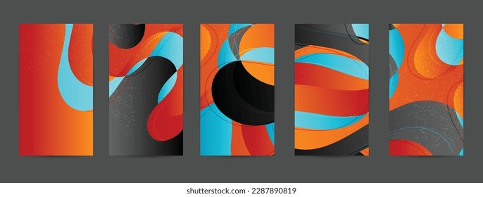 Abstract vector background set with bright gradient wavy organic overlapping shapes grunge textured. Fluid wavy lines.Template for seasonal sale advertising  marketing technology.