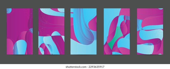 Abstract vector background set with bright gradient wavy organic overlapping shapes grunge textured. Fluid wavy lines.Template for seasonal sale advertising  marketing technology.