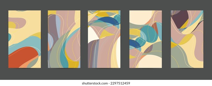 Abstract vector background set with bright gradient wavy organic overlapping shapes grunge textured. Fluid wavy lines.Template for seasonal sale advertising  marketing technology.