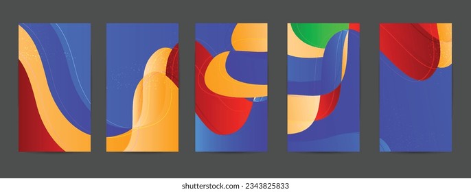 Resumen conjunto de fondo vectorial con formas orgánicas solapadas de gradiente brillante con textura gruesa. Fluid wavy lines.Template para la venta estacional de tecnología de marketing publicitario.