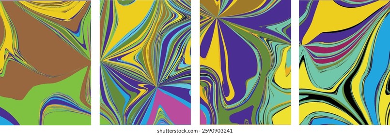 Abstract vector background set with bright gradient wavy organic overlapping shapes grunge textured. Fluid wavy lines.Template . liquid background
