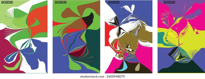 Abstract vector background set with bright gradient wavy organic overlapping shapes grunge textured. Fluid wavy lines.Template . liquid background