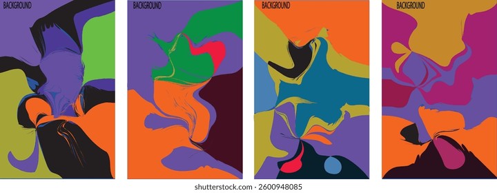 Abstract vector background set with bright gradient wavy organic overlapping shapes grunge textured. Fluid wavy lines.Template . liquid background