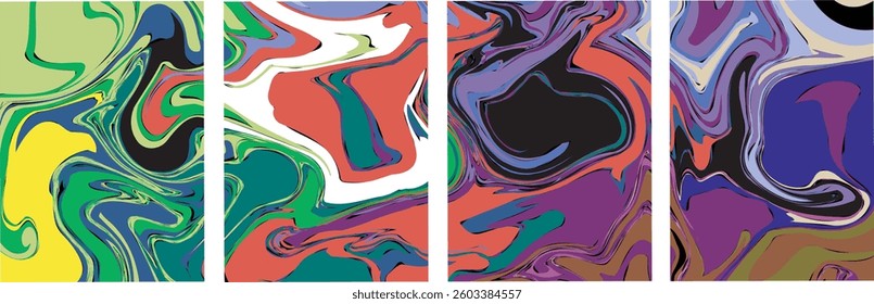 Abstract vector background set with bright gradient wavy organic overlapping shapes grunge textured. Fluid wavy lines.Template . liquid background

