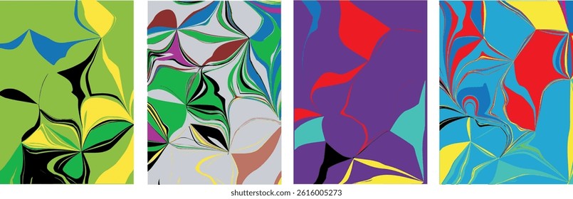 Abstract vector background set with bright gradient wavy organic overlapping shapes grunge textured. Fluid wavy lines.Template . liquid background
