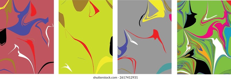 Abstract vector background set with bright gradient wavy organic overlapping shapes grunge textured. Fluid wavy lines.Template . liquid background