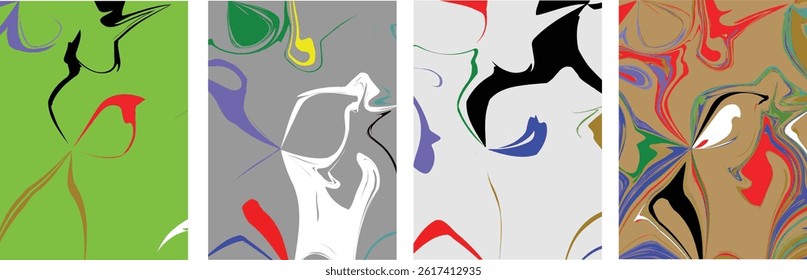 Abstract vector background set with bright gradient wavy organic overlapping shapes grunge textured. Fluid wavy lines.Template . liquid background