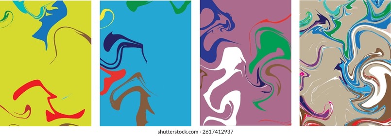 Abstract vector background set with bright gradient wavy organic overlapping shapes grunge textured. Fluid wavy lines.Template . liquid background