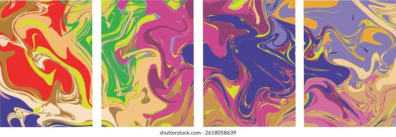 Abstract vector background set with bright gradient wavy organic overlapping shapes grunge textured. Fluid wavy lines.Template . liquid background