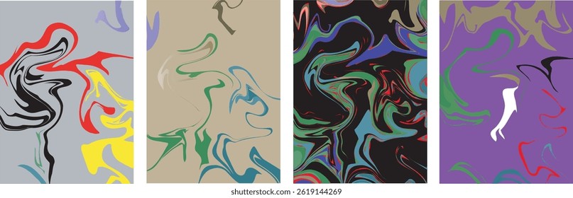 Abstract vector background set with bright gradient wavy organic overlapping shapes grunge textured. Fluid wavy lines.Template . liquid background 