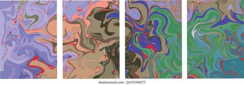 Abstract vector background set with bright gradient wavy organic overlapping shapes grunge textured. Fluid wavy lines.Template . liquid background 