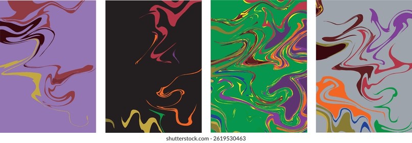 Abstract vector background set with bright gradient wavy organic overlapping shapes grunge textured. Fluid wavy lines.Template . liquid background
