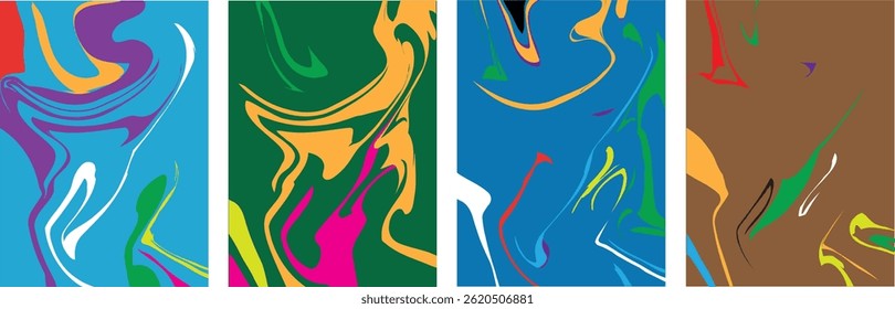 Abstract vector background set with bright gradient wavy organic overlapping shapes grunge textured. Fluid wavy lines.Template . liquid background 