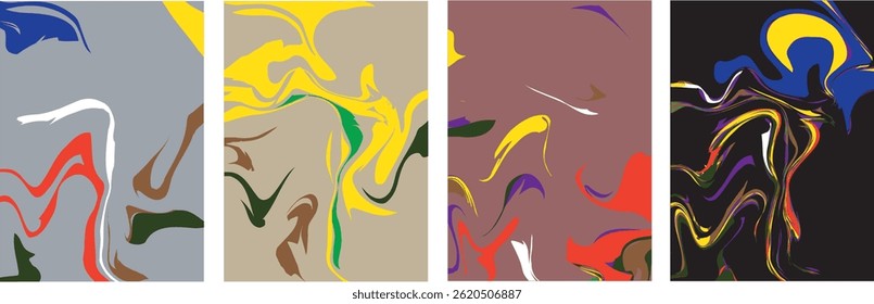 Abstract vector background set with bright gradient wavy organic overlapping shapes grunge textured. Fluid wavy lines.Template . liquid background 