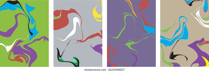 Abstract vector background set with bright gradient wavy organic overlapping shapes grunge textured. Fluid wavy lines.Template . liquid background