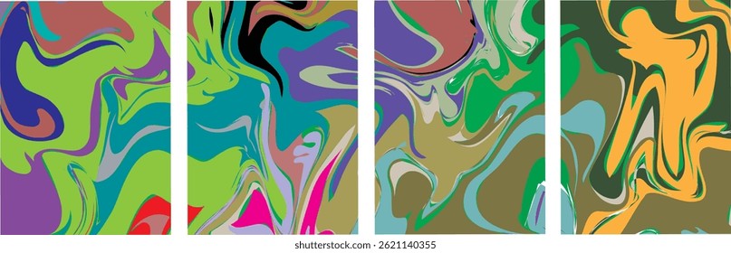 Abstract vector background set with bright gradient wavy organic overlapping shapes grunge textured. Fluid wavy lines.Template . liquid background 