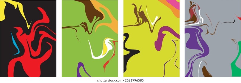 Abstract vector background set with bright gradient wavy organic overlapping shapes grunge textured. Fluid wavy lines.Template . liquid background
