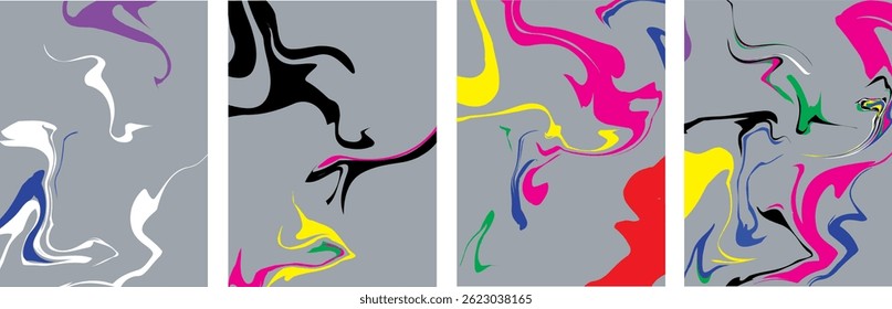 Abstract vector background set with bright gradient wavy organic overlapping shapes grunge textured. Fluid wavy lines.Template . liquid background 