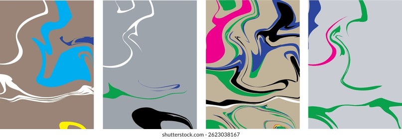 Abstract vector background set with bright gradient wavy organic overlapping shapes grunge textured. Fluid wavy lines.Template . liquid background 