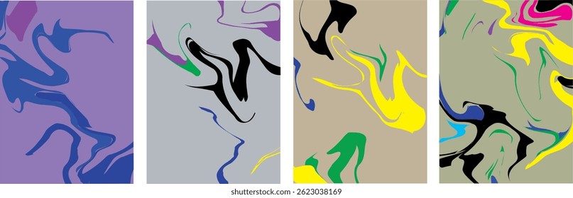 Abstract vector background set with bright gradient wavy organic overlapping shapes grunge textured. Fluid wavy lines.Template . liquid background 
