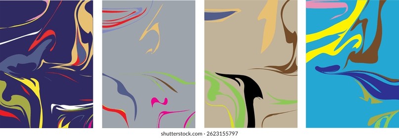 Abstract vector background set with bright gradient wavy organic overlapping shapes grunge textured. Fluid wavy lines.Template . liquid background