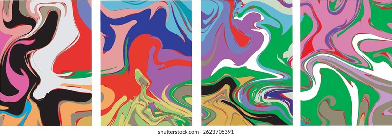 Vetor abstrato fundo definido com brilhante gradiente ondulado formas sobrepostas orgânicas grunge texturizado. Linhas onduladas fluidas.Modelo . fundo líquido 