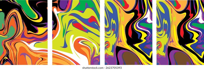 Abstract vector background set with bright gradient wavy organic overlapping shapes grunge textured. Fluid wavy lines.Template . liquid background 