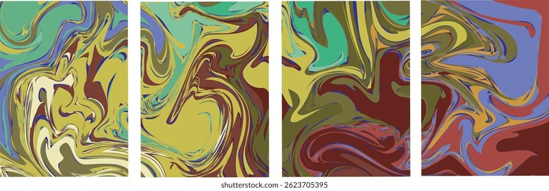 Abstract vector background set with bright gradient wavy organic overlapping shapes grunge textured. Fluid wavy lines.Template . liquid background 