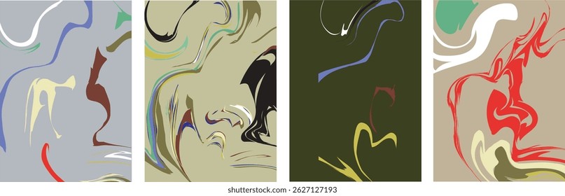 Abstract vector background set with bright gradient wavy organic overlapping shapes grunge textured. Fluid wavy lines.Template . liquid background