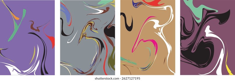 Abstract vector background set with bright gradient wavy organic overlapping shapes grunge textured. Fluid wavy lines.Template . liquid background
