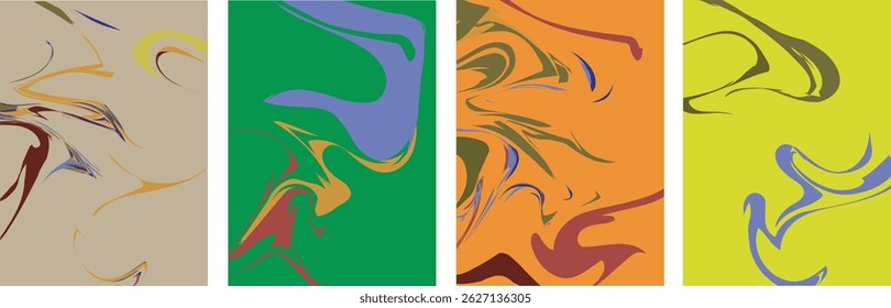 Abstract vector background set with bright gradient wavy organic overlapping shapes grunge textured. Fluid wavy lines.Template . liquid background