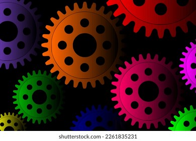 Abstract vector background with a set of gears in motion of different sizes. The concept of organization and joint work for success