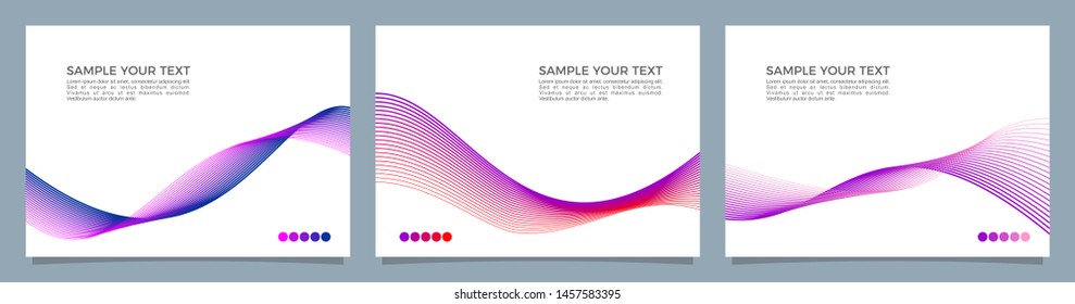 Abstract vector background set, purple, pink and blue waved lines for presentation, brochure, website, banner design with stylish wavy shape