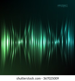 Abstract vector background. Shades of green on black background. Vertical glowing light glowing light rays.