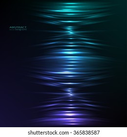 Abstract vector background. Shades of purple and blue on black background. Abstract vector background. Shades of purple and blue on black background. Vertical glowing light glowing light rays.