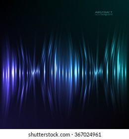 Abstract vector background. Shades of purple and blue on black background. Vertical glowing light glowing light rays.