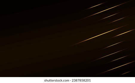 Abstract vector background of shining golden line light with sparkles, Horizontal golden neon streak effect isolated on dark black background.