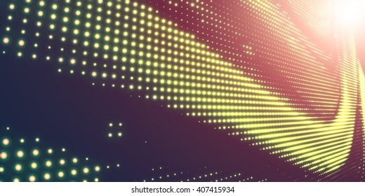 Abstract vector background with shining neon lights. Neon sign with abstract image in perspective. Glowing particles. Elegant modern background for business presentations.  