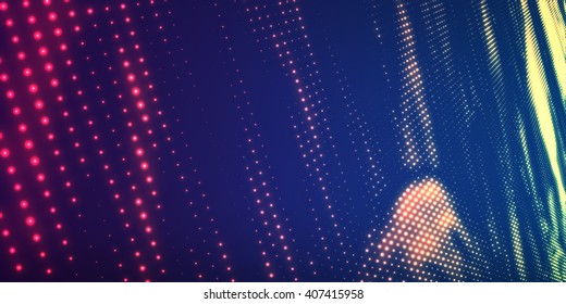 Abstract vector background with shining neon lights. Neon sign with abstract image in perspective. Glowing particles. Elegant modern background for business presentations. 