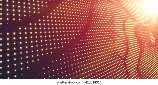 Abstract vector background with shining neon lights. Neon sign with abstract image in perspective. Glowing particles. Elegant modern background for business presentations.  