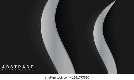 abstract vector background. silver waves and black paper texture . 3d design illustration