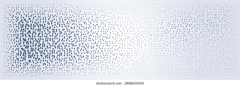 Abstract vector background with small dark blue irregular dots creating a gradient effect, denser on the left and fading to a light blue and white area on the right