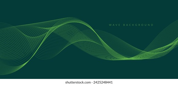 Abstract vector background with smooth color wave. Smoke wavy lines. Vector dark green waves background	